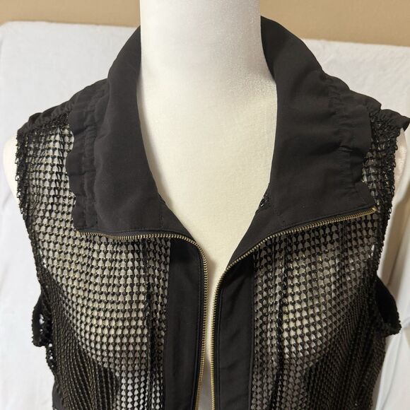 Chico's Zenergy Neema Mesh Foil Front Vest 2 Large 12 Gold Black Full Zip Cinch - Picture 6 of 16